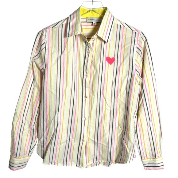 Kerri Rosenthal Shrunken Pia Shirt Button down shirtNeon Striped Heart Sz medium - Picture 10 of 10